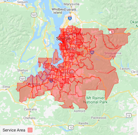 a map of Dynamic Sewer & Drain's service area