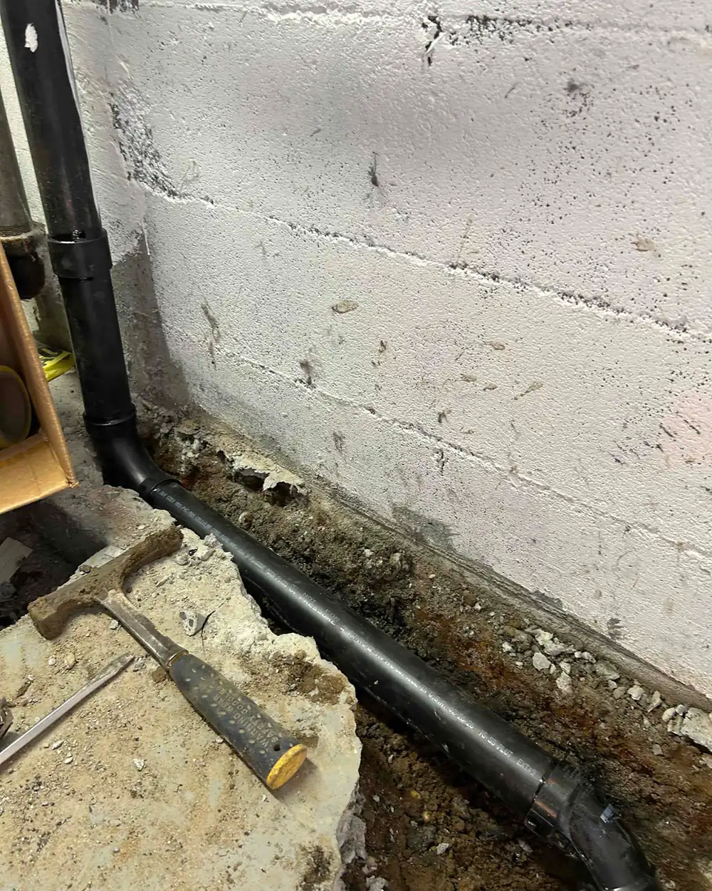 gg broken drain line that ran into basment we located, dug up and repaired